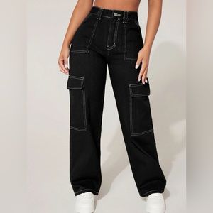 High waisted back cargo jeans